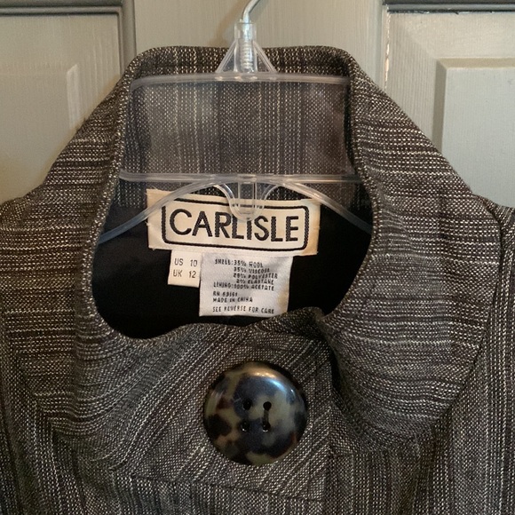 Carlisle black striped jacket with tortoiseshell snap buttons, size 10 - Picture 2 of 3